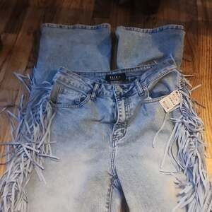 Light Blue Fringe Women Jeans